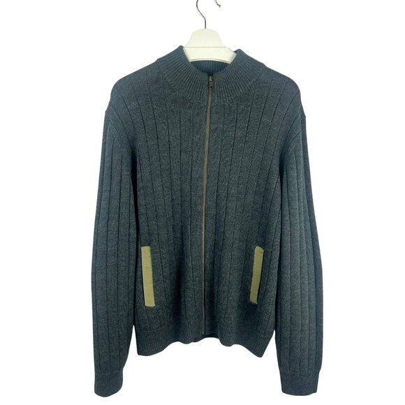 Orvis Cardigan Sweater Men Medium Gray 100% Merino Wool Elbow Patches Zipper - Picture 1 of 6